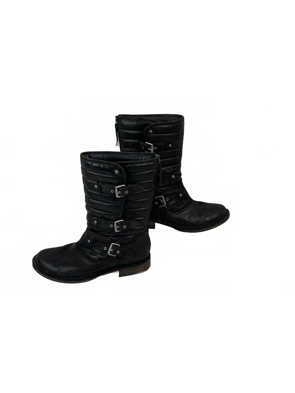 UGG black leather buckle tall boots size unknown